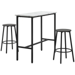 HOMCOM Barset voor 2 personen, 1 tafel met 2 barkrukken, wit marmeren blad, stalen frame