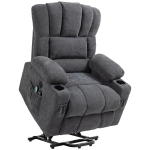 HOMCOM elektrische TV-relaxstoel met sta-op hulp, ligfunctie, verwarmings- en massagefunctie, met afstandsbediening, USB, bekerhouders en zijvak, donkergrijs