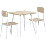 HOMCOM 3-delige eetset zitgroep eettafelset houten tafel MDF + metaal natuurlijke houtnerf + wit met 1 tafel + 2 stoelen | Aosom.de