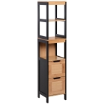 kleankin Armario Alto para Baño con 3 Estantes y 2 Cajones Estilo Moderno 30x30x142,5 cm Negro y Natural