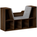 HOMCOM Bookcase Storage Shelf with Cushioned Reading Seat, Cube Bookshelf Organizer for Bedroom Living Room, Chestnut