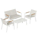 Outsunny Tuinmeubelset Zitgroep voor 4 Personen Ademend Tuinlounge met 2-zitsbank 2 Fauteuils Metalen Tafel Voetbeschermers