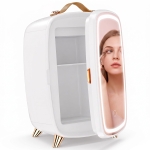 HOMCOM Skincare Refrigerator, 6L Mini Cosmetic Fridge with LED Mirror, Cooling Function for Bedroom, Skincare, Office, White