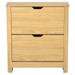 HOMCOM Narrow Shoe Cabinet, Space Saving Shoe Storage Cabinet with 2 Flip Drawers and Adjustable Shelves for 6-12 Pairs of Shoes for Hallways and Living Room, Natural Wood Finish