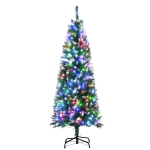 HOMCOM 5FT Tall Prelit Pencil Slim Artificial Christmas Tree with Realistic Branches, 250 Colourful LED Lights and 408 Tips, Xmas Decoration, Green