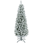 HOMCOM Kunstkerstboom, Slanke Vorm, Kunstmatige Sneeuw, Driedelig, Vlamvertragend, Metalen Voet, 180 cm, Groen