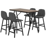 HOMCOM 5-delige bargarnituur, tafel en 4 krukken, knopen, dikke vulling, linnenlook, donkergrijs
