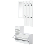 HOMCOM Ensembles 3 en 1 de meuble d'entrée vestiaire avec panneau porte-manteau, miroir et banc à chaussures - 6 crochets et étagère réglable, blanc