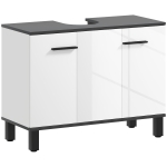 HOMCOM Mobile Sottolavabo Bagno con Armadietto 2 Ante e Ripiano Regolabile, 80x34x60 cm, Bianco Lucido