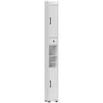 HOMCOM Columna de Baño con 2 Puertas Compartimento Abierto Estantes Ajustables y Portarrollos 20x20x185 cm Blanco