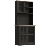 HOMCOM Armário de Cozinha com Prateleiras e Portas de Vidro  Armário Alto de Cozinha para Pequenos Eletrodomésticos e Louças 80x37x183 cm Preto
