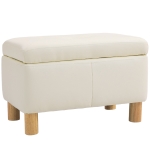 HOMCOM Baúl de Almacenaje para Dormitorio 33L Tapizado en PU Banco de Almacenaje con Patas de Madera 60x38x40 cm Crema