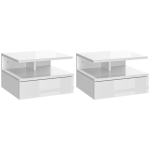 HOMCOM Conjunto de 2 Mesas de Cabeceira Flutuante com 1 Gaveta e Prateleira Aberta Montado na Parede 35x32x22,5 cm Branco