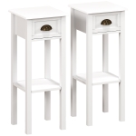 HOMCOM Juego de 2 Mesas Auxiliares Mesitas de Noche con Cajón y Estante de Almacenamiento para Dormitorio 30x30x75 cm Blanco
