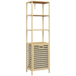 HOMCOM Badkamerrek met Wasmand, 3 Planken, Bamboe Frame, 44x33x160cm, Natuur