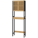 HOMCOM Étagère de toilettes meuble de salle de bain dessus toilette WC avec placard 2 portes et étagère ouverte bambou