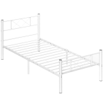 HOMCOM Eenpersoonsbedframe met Hoog Hoofdeinde, Eenvoudige Montage, Opbergruimte onder het Bed, Staal, Wit