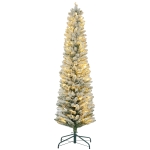 HOMCOM Kerstboom 180 cm, LED-lichtsnoer, Kunstboom, Vlamvertragend, Metalen voet, Groen+Wit