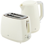 HOMCOM Conjunto de Torradeira e Jarro de Água Elétrico de Aço Inoxidável 2200W 1,7L Torradeira de Pão 2 Fatias 3 Funções Creme