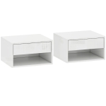 HOMCOM Juego de 2 Mesitas de Noche Flotantes Mesillas de Noche con Cajón y Estante Abierto 37x32x21 cm Blanco Brillante