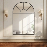 HOMCOM 90 X 61cm Arched Grid Mirror - Black
