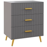 HOMCOM Three Drawer Embossed Line Dresser - Grey/Gold Tone