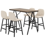 HOMCOM Bargarnitur 5-teilig, Tisch und 4 Stühle, Knopfheftung, dicke Polsterung, Leinenoptik, Beige