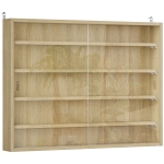 HOMCOM Bacheca Portaoggetti a 5 Ripiani Regolabili in Legno con Ante in Vetro, 80x9.5x60 cm, Color Legno