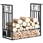HOMCOM Porte-bûches range bûches étagère à bois de cheminée serviteur de cheminée multi-accessoires dim. 75L x 30l x 60H cm acier noir