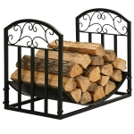 Outsunny Portalegna da Interno ed Esterno in Metallo con Ripiano Curvo, Fino 60kg di Legna, Nero, 60.5x36x46.5cm