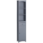 HOMCOM Coluna Casa de Banho com 1 Gaveta Armário e 3 Prateleiras Abertas Armário Alto para Casa de Banho 34x24x170 cm Cinzento