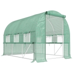 Outsunny Serre de jardin tunnel serre tunnel 6 m² avec 6 fenêtres porte enroulable toile PE structure en acier galvanisé vert