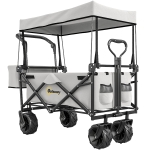 Outsunny 180L Festival Trolley on Wheels, Push & Pull Beach Cart with Removable Canopy, Wide All-Terrain Wheels, Folding Camping Trolley Cart, Adjustable Handle for Garden Fishing Shopping, Grey