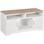 HOMCOM Meuble TV banc TV en bois grand espace de rangement avec 2 compartiments ouverts 2 armoires à porte une armoire ouverte 105 x 40 x 52 cm blanc