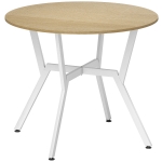 HOMCOM Mesa de Refeição Redonda Mesa de Jantar Estilo Industrial com Bancada de Madeira e Estrutura de Aço Ø90x76 cm Madeira e Branco