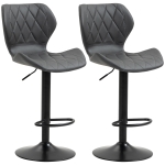 HOMCOM Set di 2 Sgabelli da Bar Alti in Finta Pelle con Altezza Regolabile, Sgabelli Cucina Girevoli con Schienale e Poggiapiedi, 46.5x49.5x92-113cm Grigio