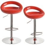 HOMCOM Set 2 Scaune de Bar Rotative cu Suport pentru Picioare, Înălțime Reglabilă, Bază din Oțel, Șezut din ABS, Roșu