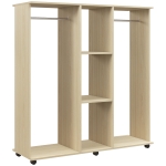 HOMCOM Armoire penderie Meuble de Rangement Mobile 6 roulettes 120L x 40l x 128H cm en bois naturel