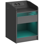 HOMCOM Mesa de Cabeceira com Luzes LED Gaveta Prateleira Estação de Carregamento Entrada USB e Controlo Remoto 40x40x58 cm Branco
