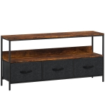 HOMCOM Meuble TV, meuble télé pour téléviseur jusqu'à 55 pouces avec 3 tiroirs et pieds en acier 120 x 29 x 56 cm brun rustique