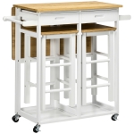 HOMCOM Conjunto de Mesa Alta de Bar e 2 Bancos com Rodas Mesa Dobrável de Cozinha com Bancos 86x75,5x83,5 cm Natural
