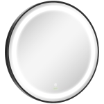 kleankin Badezimmerspiegel, LED-Beleuchtung, dimmbar, 3 Lichtfarben, Metallrahmen, Ø60 cm, Schwarz