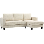 HOMCOM Sofá Chaise Longue de 3 Lugares em L Estofado em Veludo Assento e Encosto Almofadados 214x134x87 cm Bege
