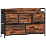 HOMCOM Cajonera de Tela con 5 Cajones y Marco Metálico Estilo Industrial para Salón Recibidor 98x29x63 cm Marrón Rústico