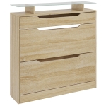 HOMCOM Armoire à Chaussures 2 tiroirs rabattables + 1 tiroir Coulissant + 1 comptoir et 1 Plateau en Verre étagère réglable