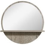 kleankin 45cm Round Home Mirror, with Shelf - Grey Wood-Effect