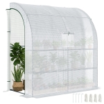 Outsunny Walk-In Lean to Wall Greenhouse with Windows and Doors, Outdoor Green House with 3 Tiers 4 Wired Shelves, 200L x 100W x 215Hcm, White