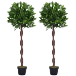 Outsunny Artificial Bay Laurel Topiary Trees with Twisted Trunk, Realistic Lush Topiary Ball Tree with Weighted Pot, 120cm Indoor Greenery Plant for Home Office Garden Decor, Set of 2, Green