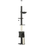 PawHut Árvore para Gatos de Teto Alta 220-240 cm com Rede Casinha Plataformas em Flor e Postes em Sisal Cinza