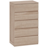 HOMCOM Comodă cu 5 Sertare din Lemn cu Ghidaje Metalice și Mânere Canelate, 60x39x100 cm, Lemn Natural